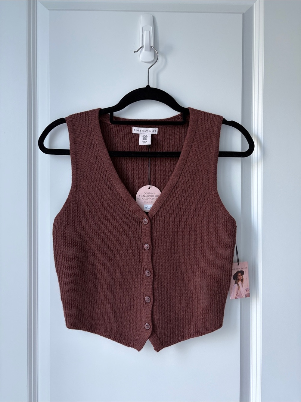 NWT Sincerely Jules Brown Button-Up Knit Vest